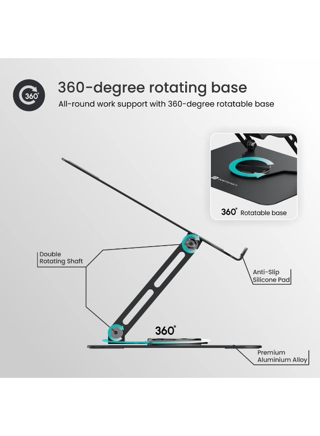 بورترونيكس Portronics My Buddy K9 - Portable Laptop Stand - Adjustable Elevation Levels - Ventilated Anti-Slip Design - 360-degree Rotating Base(Black) - Image 5